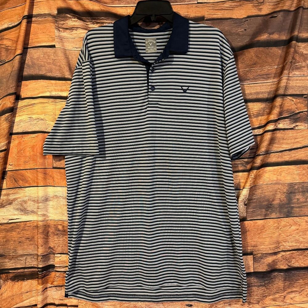 Callaway Men's XL Opti-Dri Golf Polo Shirt Blue Striped Performance Short Sleeve
